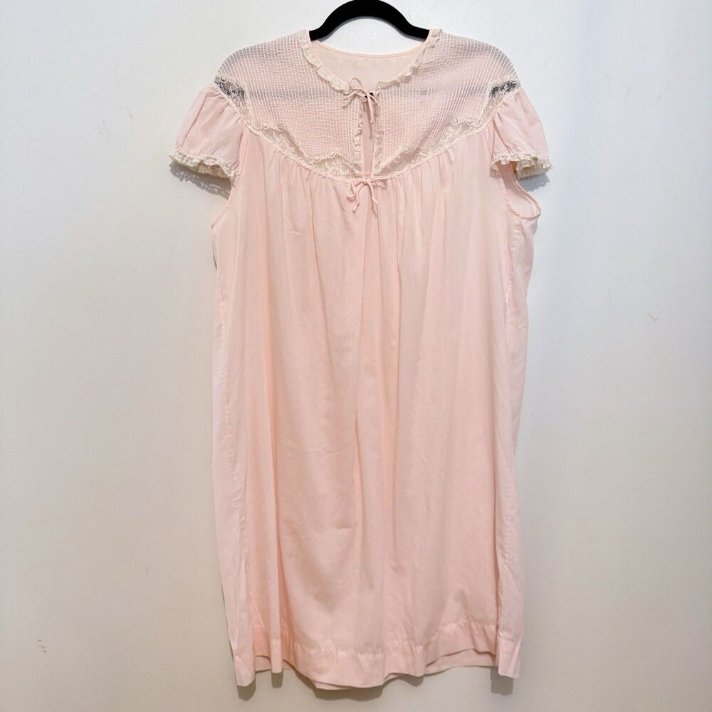 Barbizon Vintage Pink Lace Trim Nightgown Women's Large Cottagecore Granny